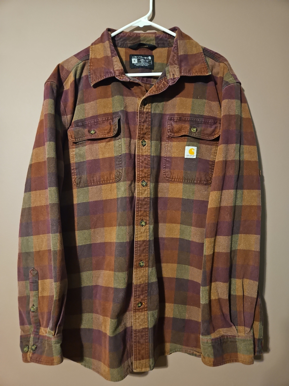 Carhartt Men’s Heavyweight Loose Fit Plaid Shirt Jacket in Brown & Maroon